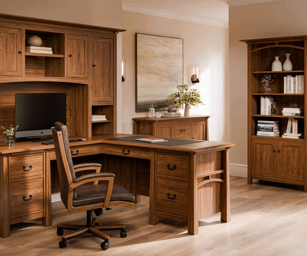 Office Furniture 15 Solid wood office furniture with executive desk, hutch, bookcase, and matching credenza