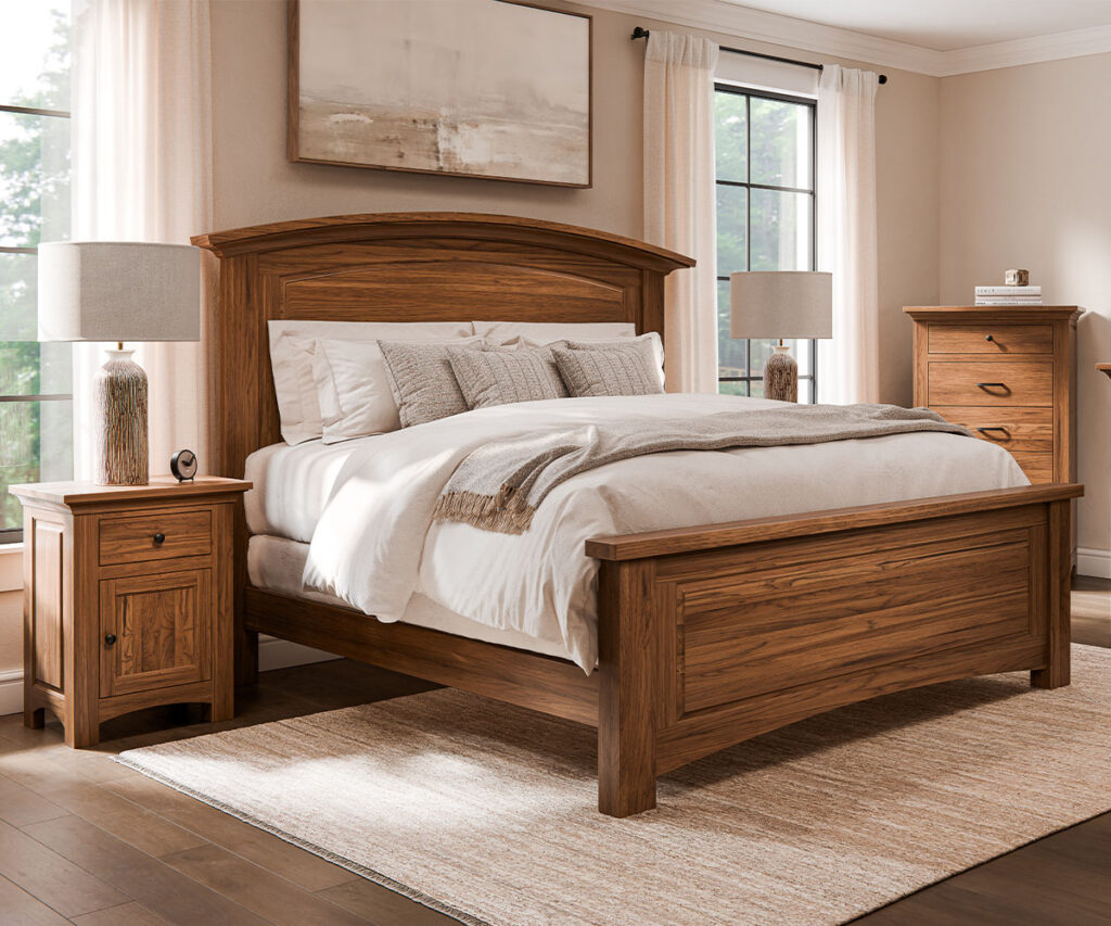 Bedroom Furniture 19 Solid wood panel bed with nightstand and dresser, bedroom furniture set.