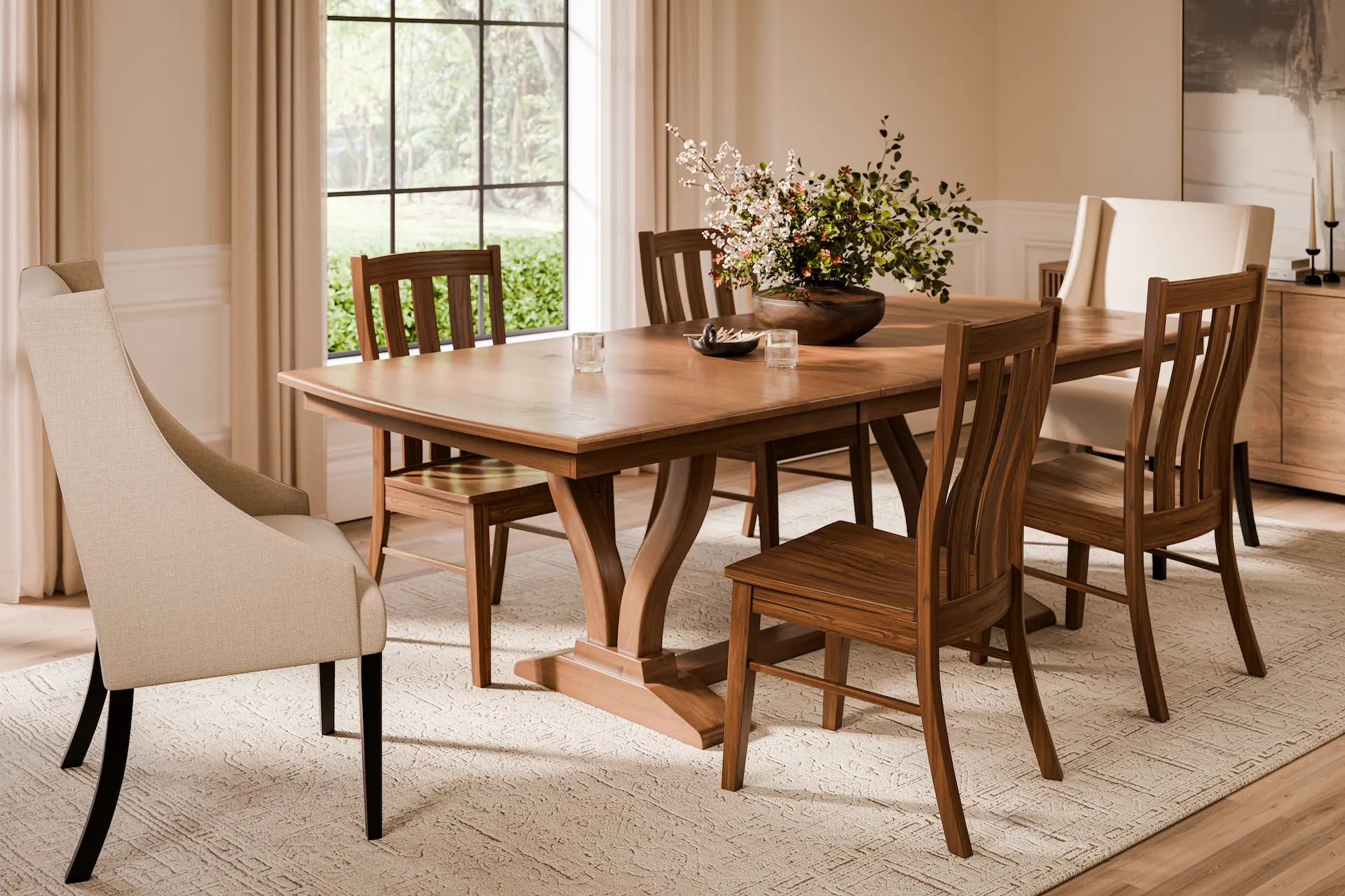 Dining Room Furniture 1 Woodside Woodworks Brooklyn Collection Brown Maple FC Almond Room Setting FINAL