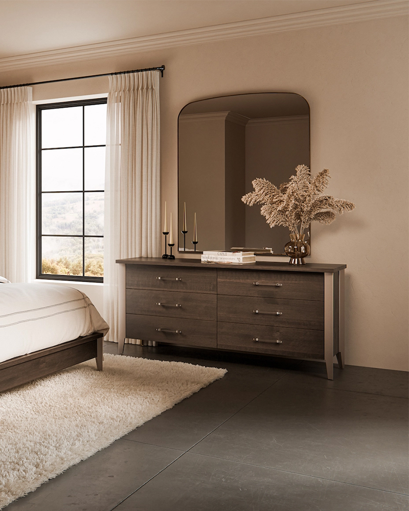 Townehaus Furniture Uptown Collection Room Setting Brown Maple OCS 136 Greystone Dresser Portrait